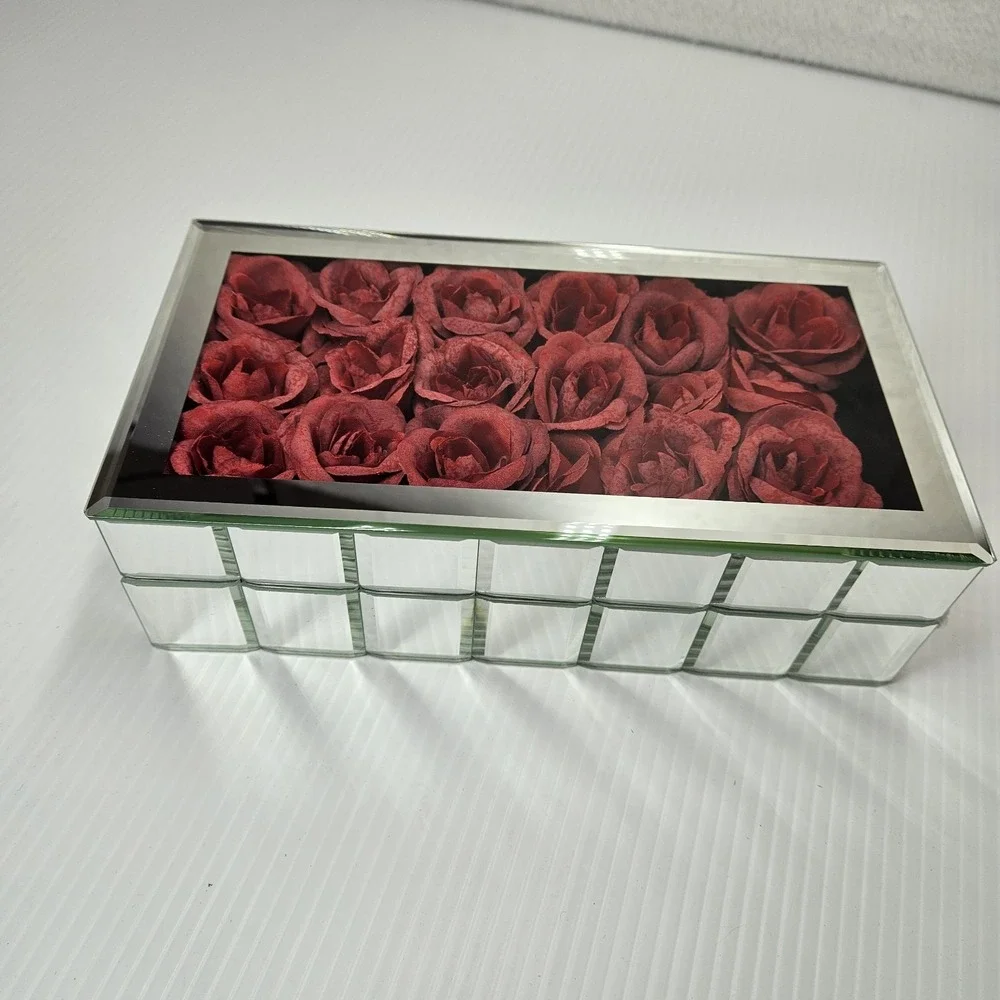 Mirrored Rose Jewelry Box Red Eternal Roses Glass Ring Organizer Gift